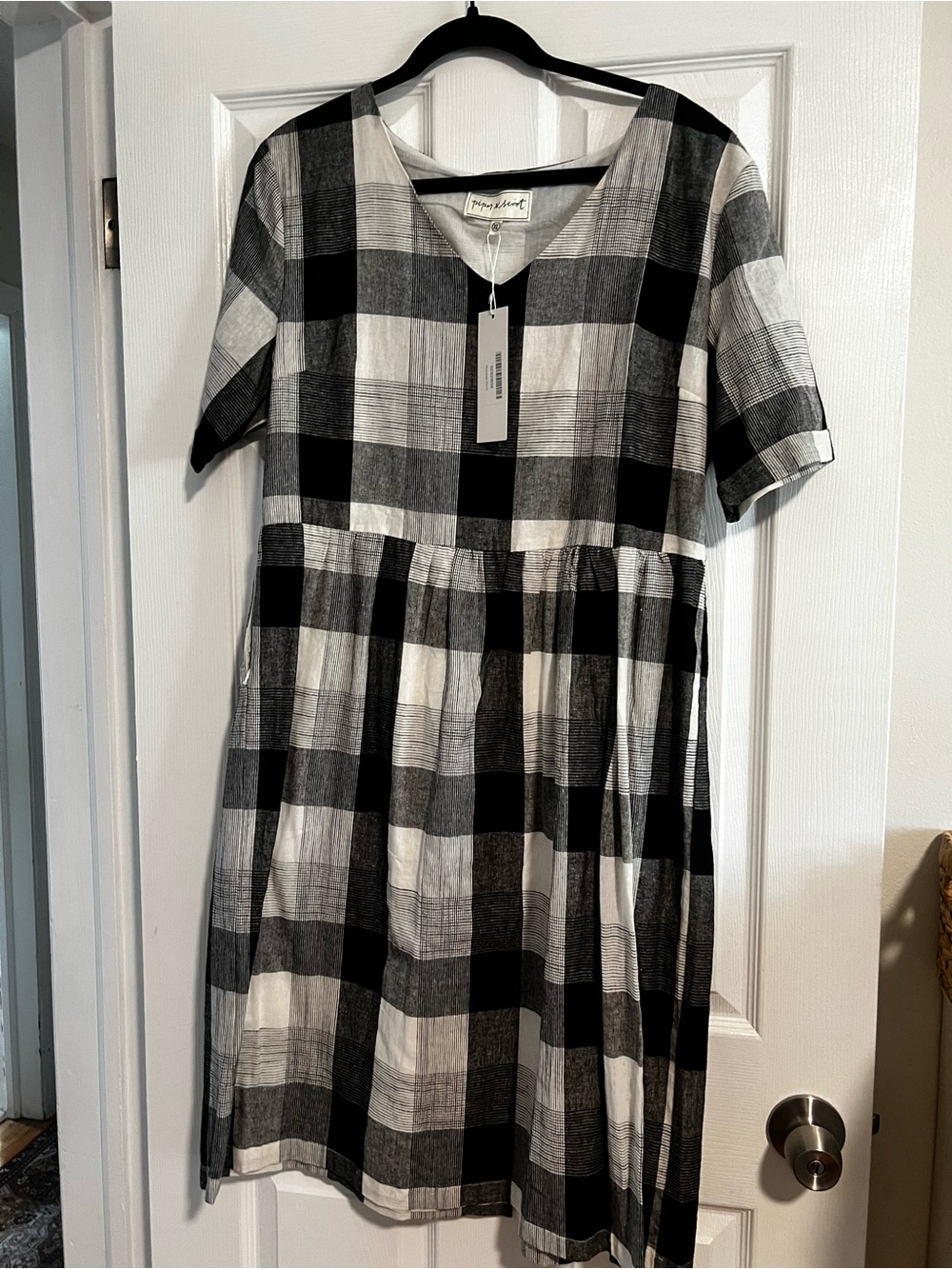 Piper & Scoot Black and White Check Midi Dress NWT